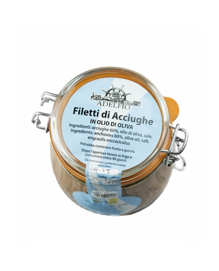 Filetti di acciughe in olio d'oliva in vaso Adelfio (580 gr)