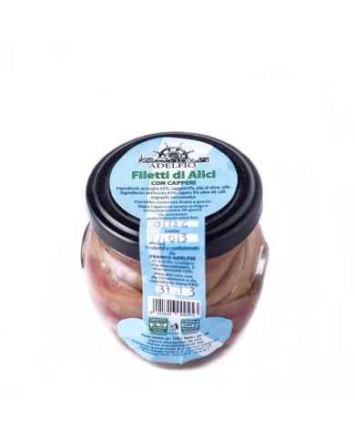 Filetti artigianali alici con capperi in vaso Adelfio (100 gr) Filetti artigianali alici con capperi in vaso Adelfio (100 gr)