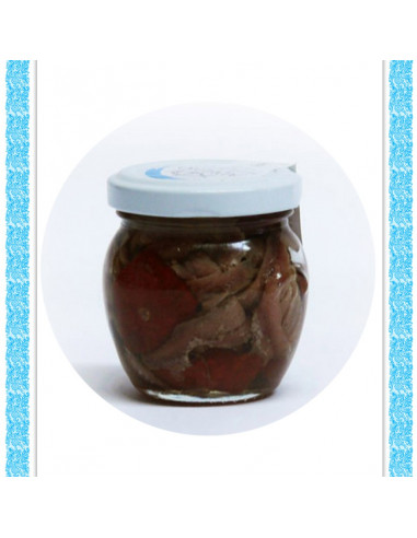 Filetti di alici con pomodorino secco all'olio d'oliva vaso gr 106
