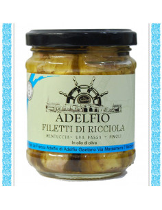 Filetti di Ricciola con mentuccia uvapassa e pinoli all'olio d'oliva vaso gr 200